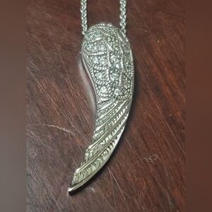 Silver Wing Pendant 16"-18" Necklace With Clear Stones